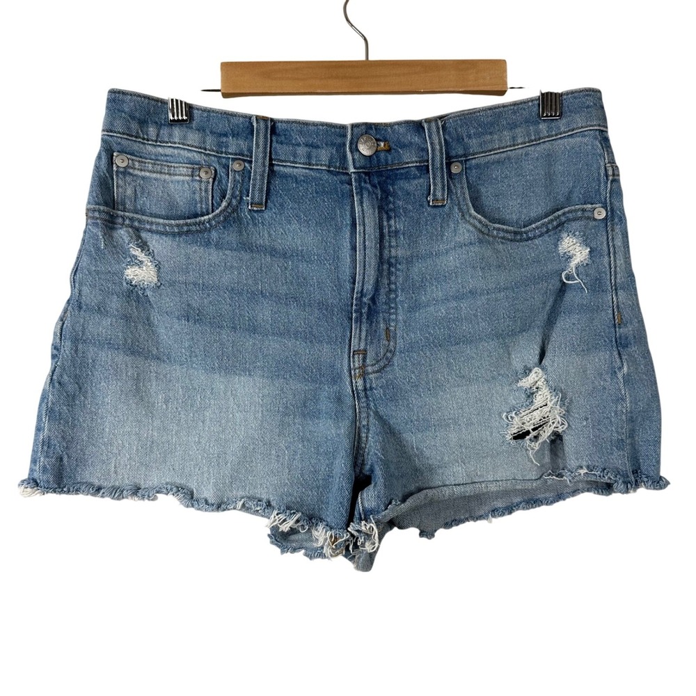 Madewell The Perfect Jean Short Women 30 Light Wash Distressed High Rise‎ Denim